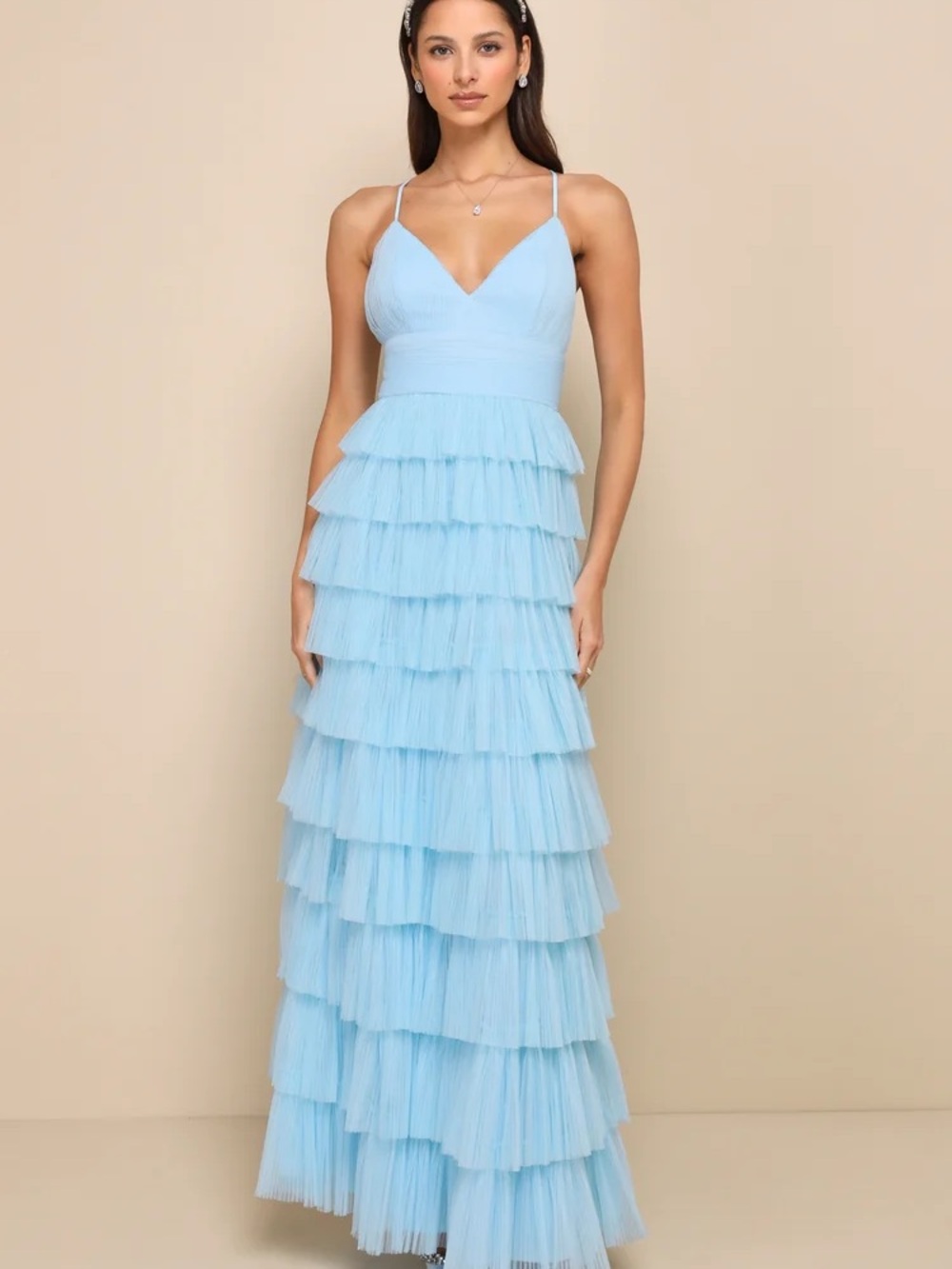 Lulu's Light Blue Tiered Tulle Maxi Dress